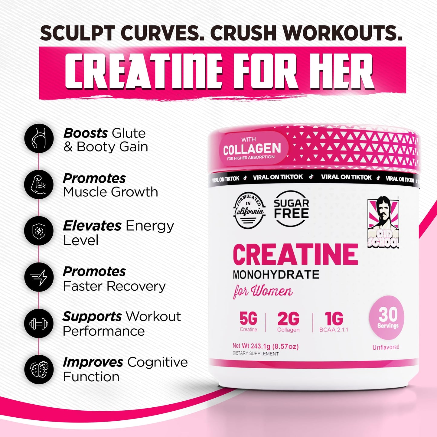 Old School Labs Creatine for Women – Post-Workout Supplement, 30 Servings