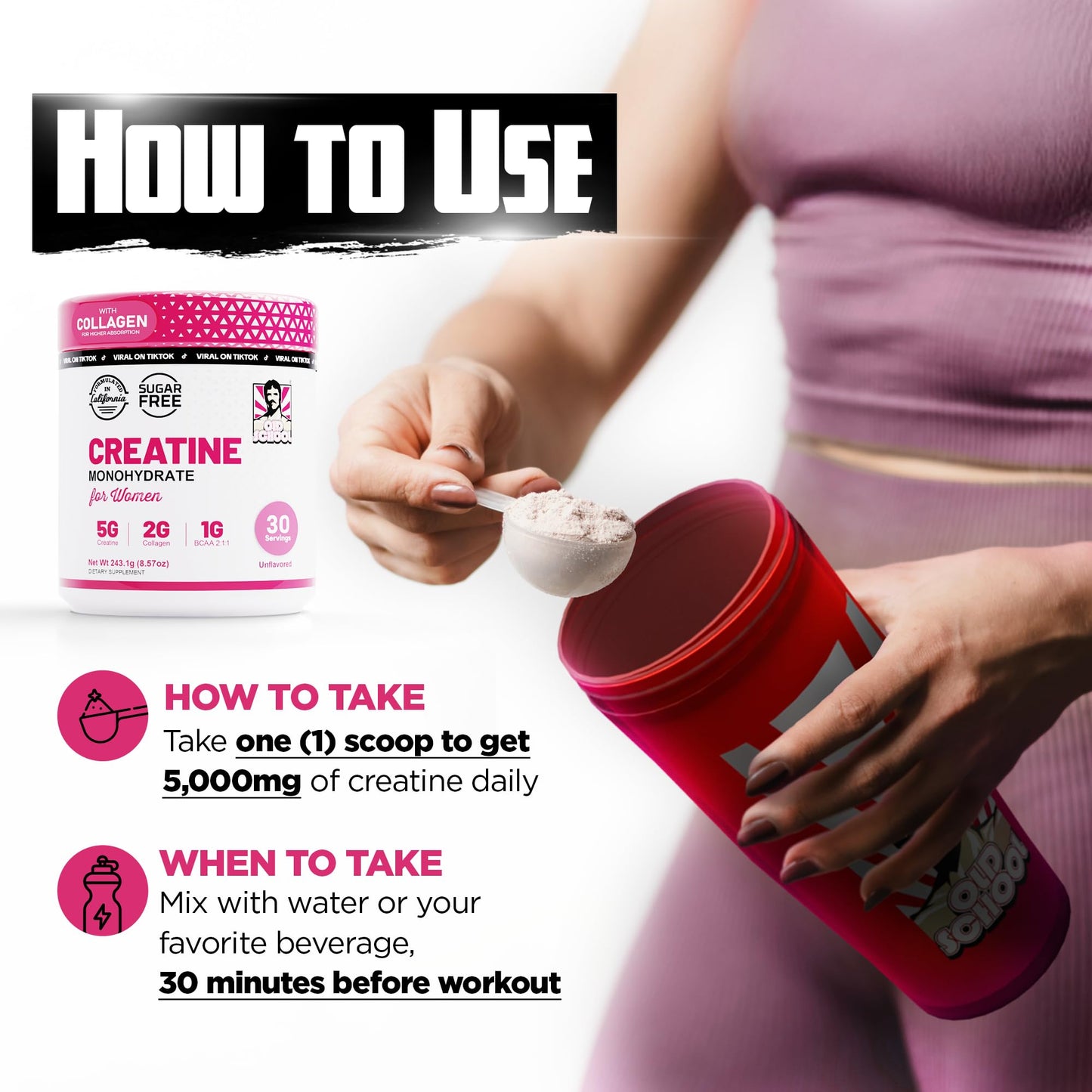Old School Labs Creatine for Women – Post-Workout Supplement, 30 Servings