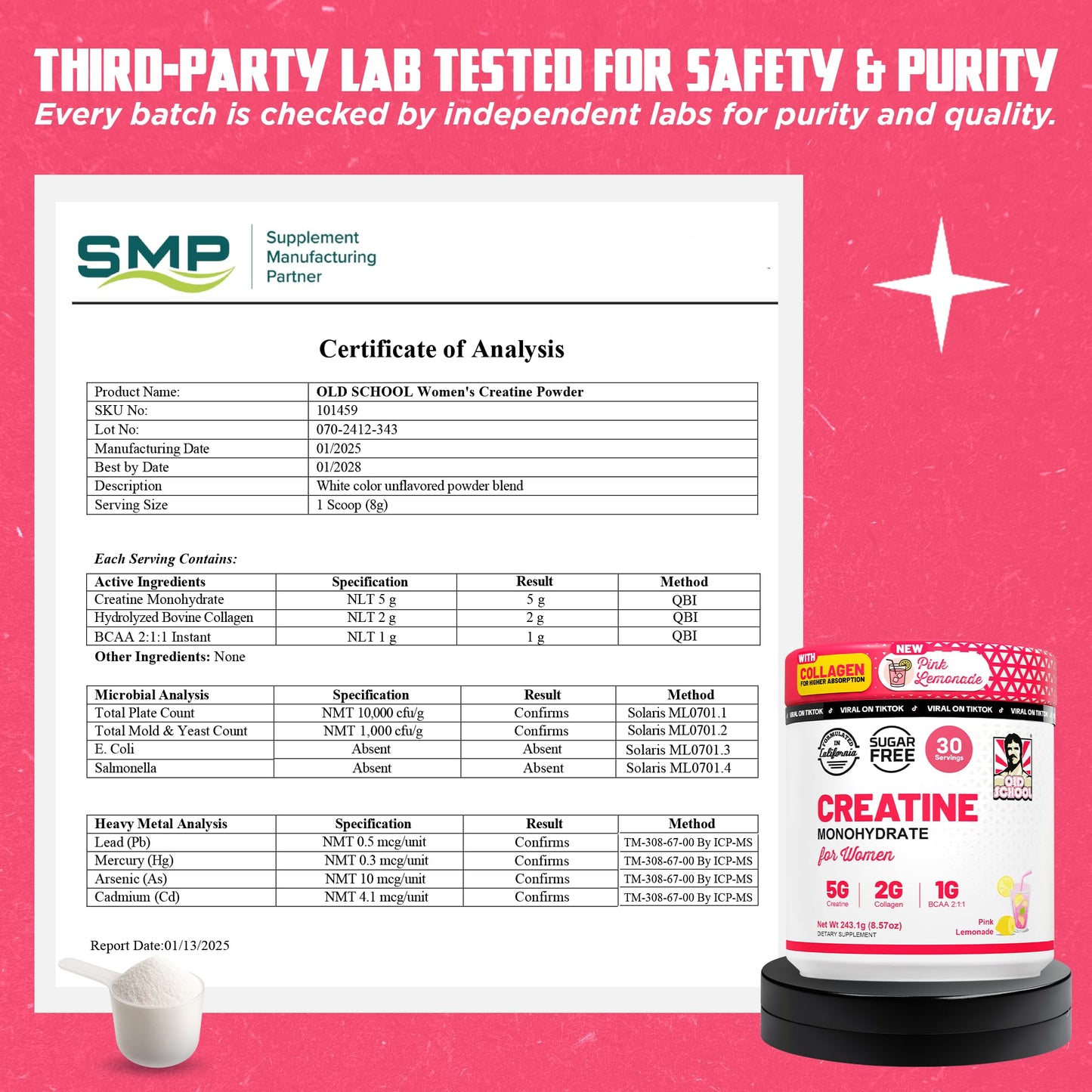 Old School Labs 5g Creatine Monohydrate — Collagen & BCAA for Women