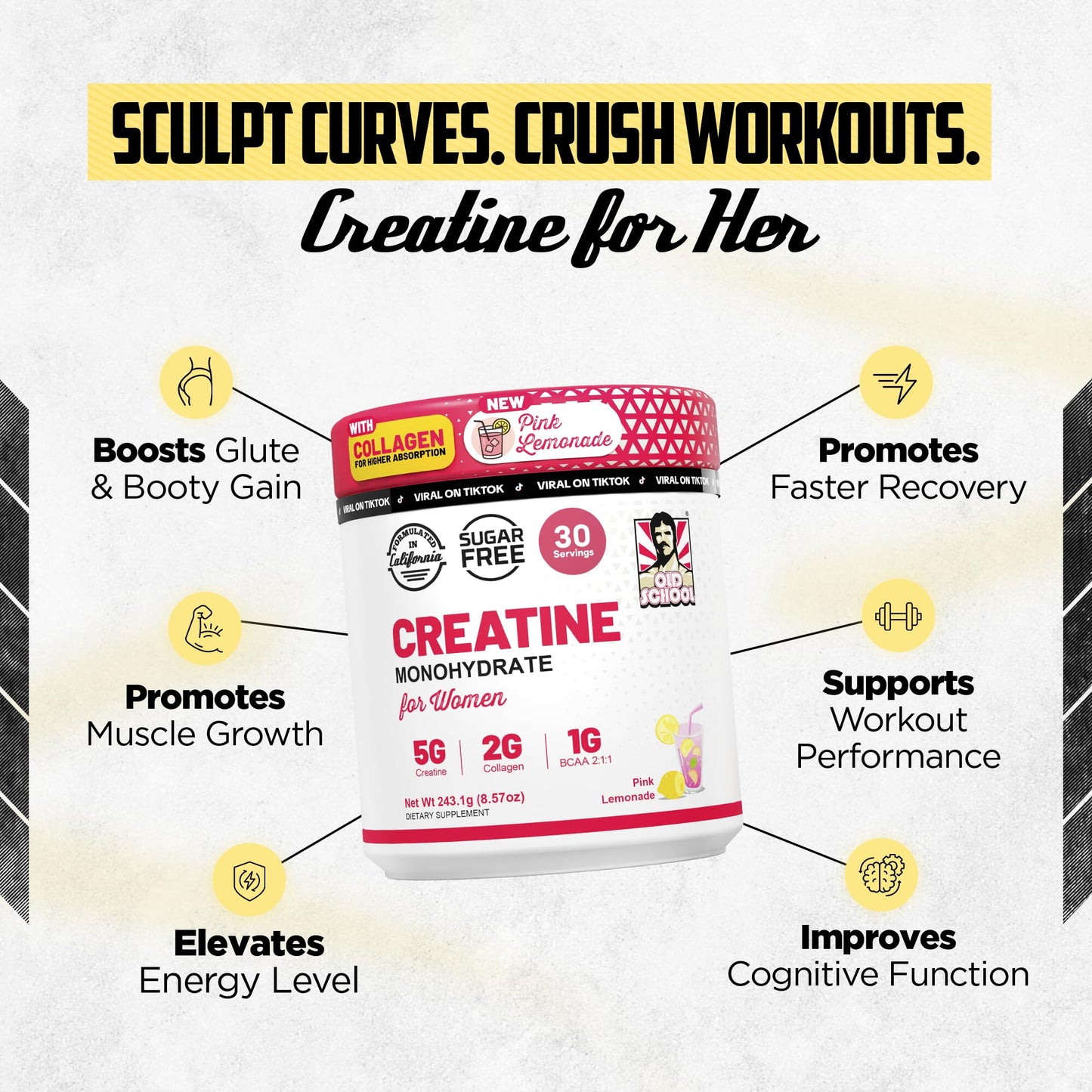 Old School Labs 5g Creatine Monohydrate — Collagen & BCAA for Women