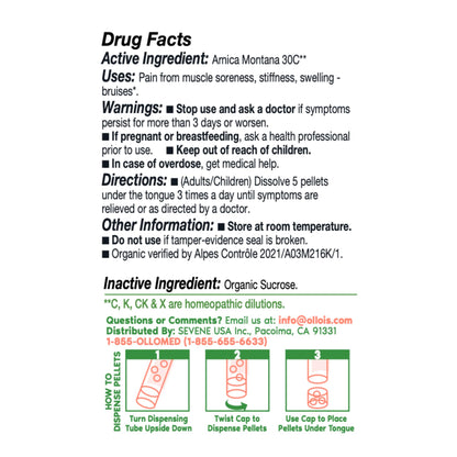 OLLOIS Arnica Montana 30C | Organic, Lactose-Free, Kosher Homeopathic Medicine - 80 Pellets (Pack of 3)
