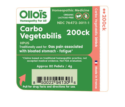 OLLOIS Carbo Vegetabilis 200ck – Organic Vegan, Lactose-Free Homeopathic Medicine (80 Pellets)