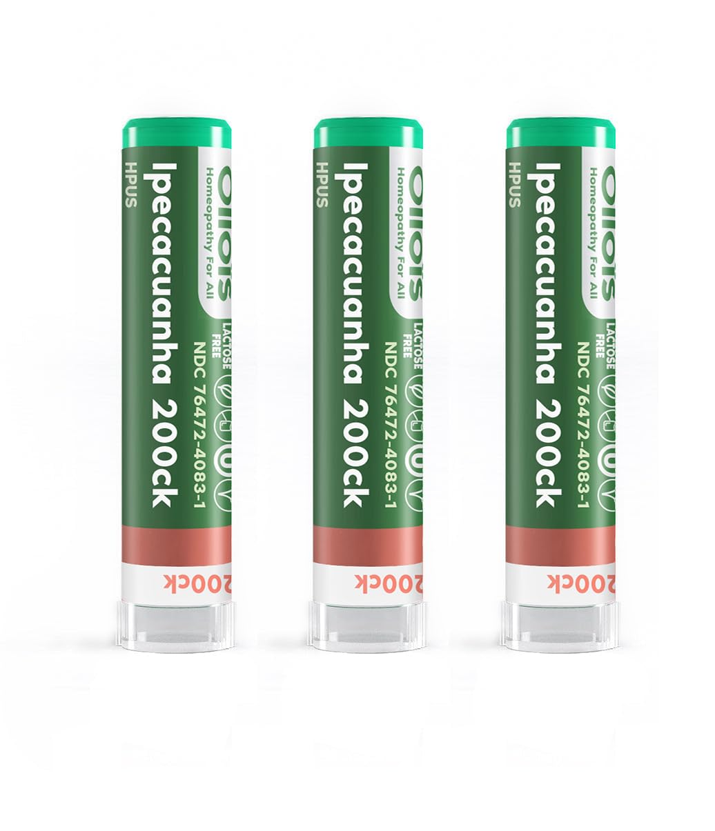 OLLOIS Ipecacuanha 200ck Organic - Vegan Homeopathic Medicine (80 Pellets x3)