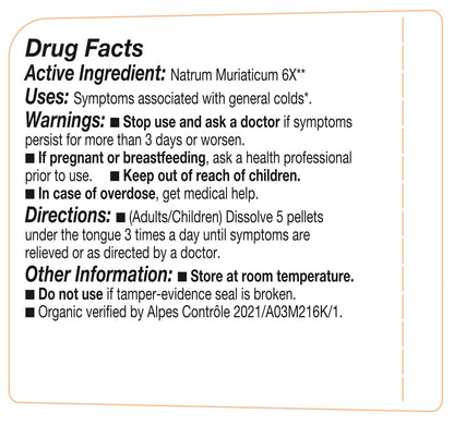 OLLOIS Natrum Muriaticum 6X – Cell Salt #9, Lactose-Free, Organic & Vegan, Kosher Certified | Approx. 80 Pellets (Pack of 1)