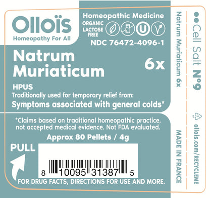 OLLOIS Natrum Muriaticum 6X – Cell Salt #9, Organic & Vegan Homeopathic Medicine, Pack of 3 (≈80 Pellets per pack)