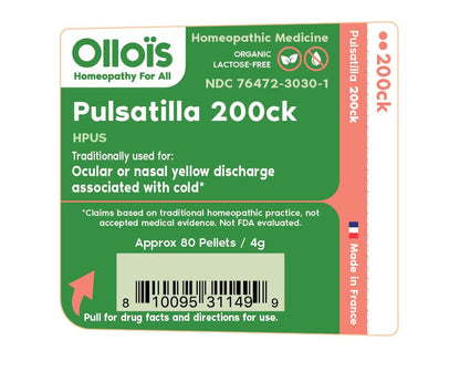 OLLOIS Pulsatilla 200ck Organic & Lactose-Free Homeopathic Medicine – 80 Pellets
