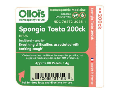 OLLOIS Spongia Tosta 200ck Organic Homeopathic Medicine - Lactose Free, 80 Pellets (Pack of 3)