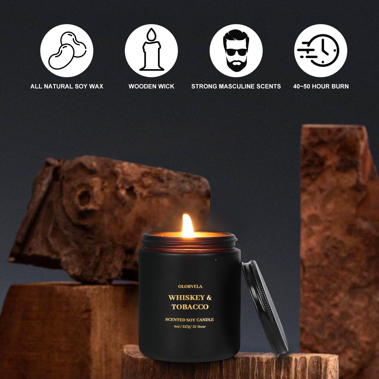 olorvela Scented Candles for Men — Lavender & Eucalyptus, 8oz, 50-Hour Burn Time