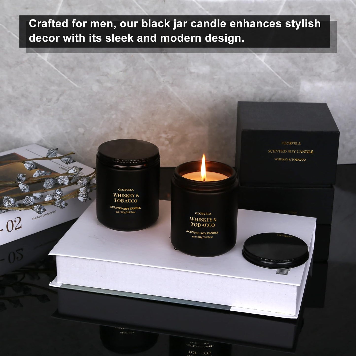 olorvela Scented Candles for Men — Lavender & Eucalyptus, 8oz, 50-Hour Burn Time