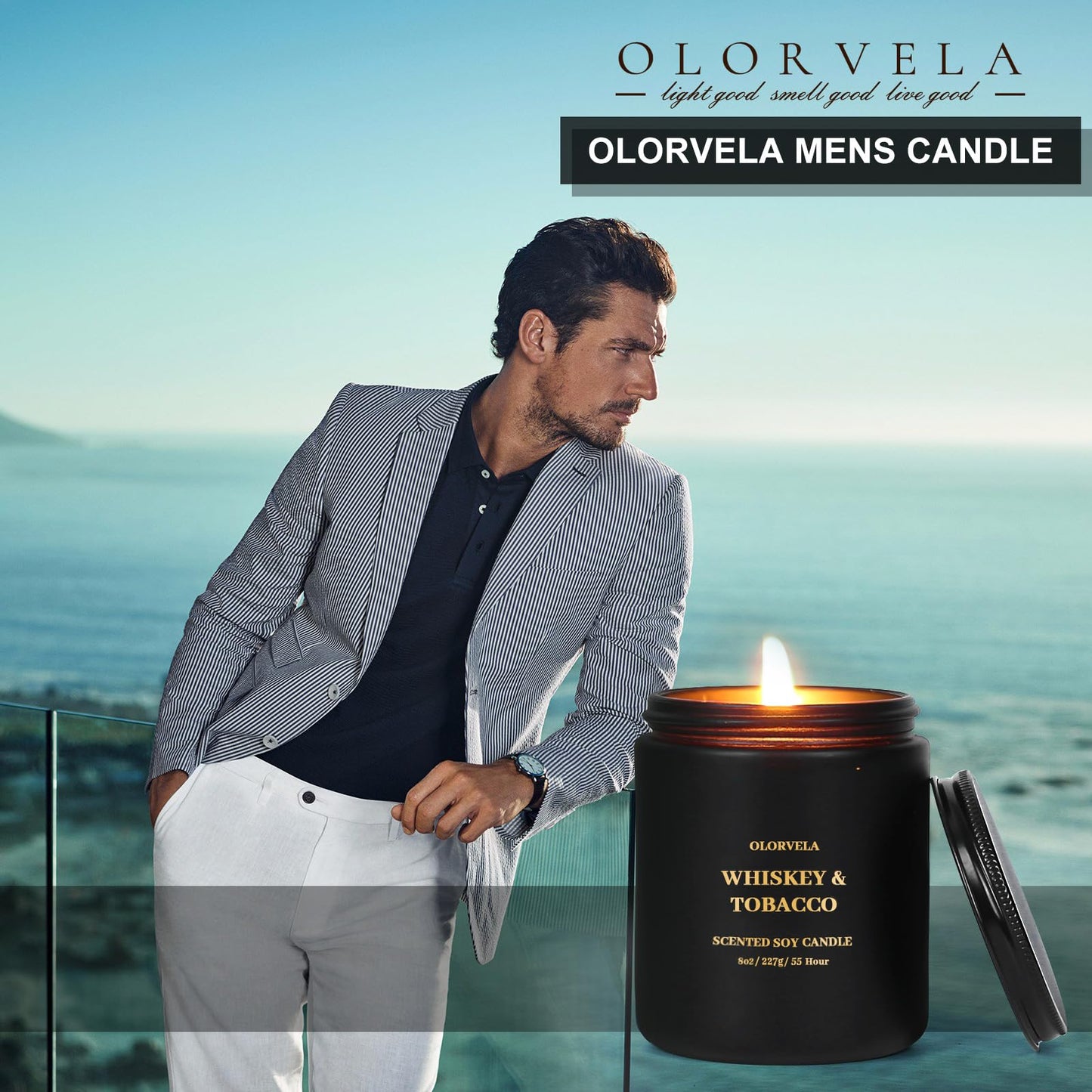 olorvela Scented Candles for Men — Lavender & Eucalyptus, 8oz, 50-Hour Burn Time
