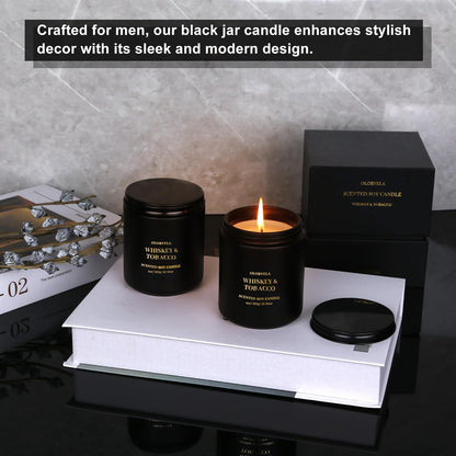 olorvela Scented Candles for Men — 8oz, 50-Hour Burn, Summer Hill & Amber Wood, Giftable Black Jar