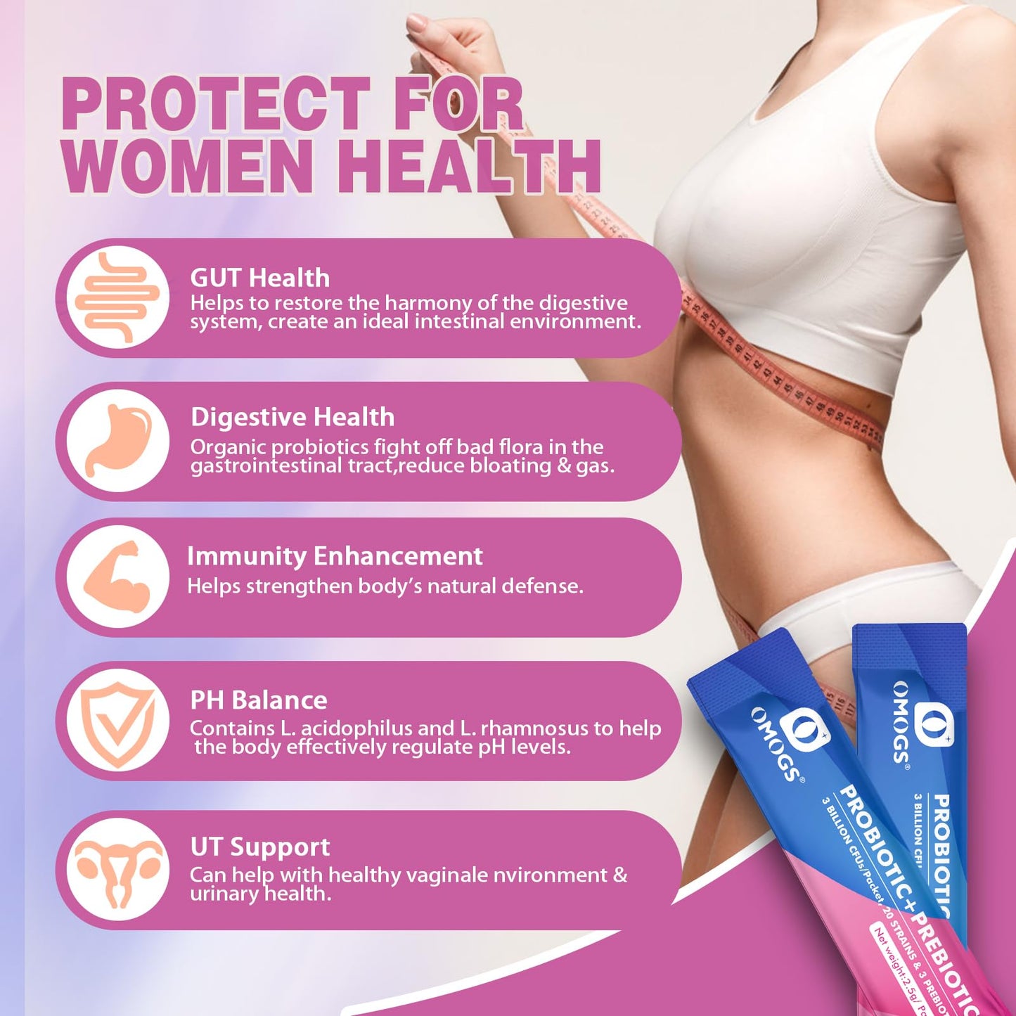 OMOGS Women's Probiotic – 120 Billion CFUs, 18 Strains, 3 Prebiotics & Cranberry Extract for Immune, Digestive, Gut and Vaginal Health