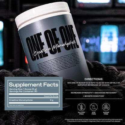 ONE OF ONE Creatine Monohydrate Powder - Pure Micronized, Unflavored, 80 Servings