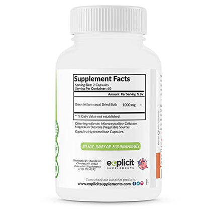 All Natural Onion Extract 1000mg - Dried Onion Bulb (Allium Cepa) Herbal Supplement - 120 Capsules