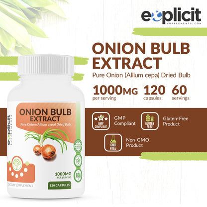 All Natural Onion Extract 1000mg - Dried Onion Bulb (Allium Cepa) Herbal Supplement - 120 Capsules