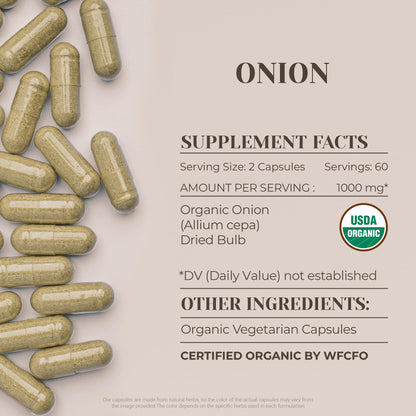 Onion USDA Organic 120 Capsules | High-Potency Natural Supplement | Certified Organic Vegetarian Capsules and Organic Onion (Allium cepa) Dried Bulb (120 Capsules)