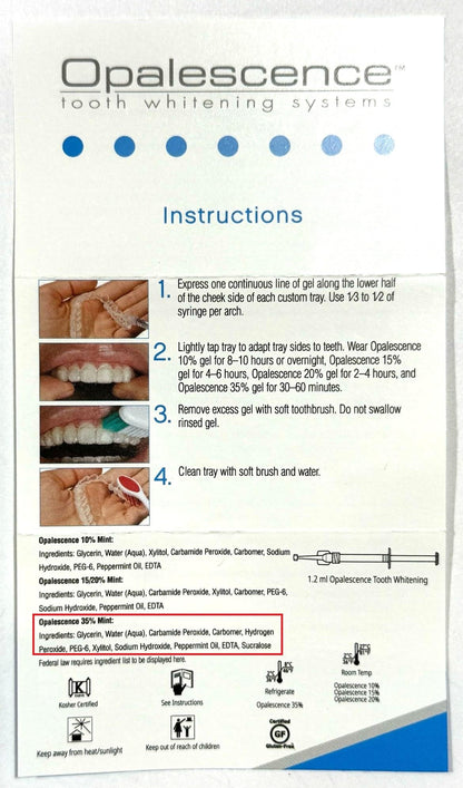 Opalescence 35% Gel Syringes Refill Kit (8 Count) – Ultradent Carbamide Peroxide, Cool Mint