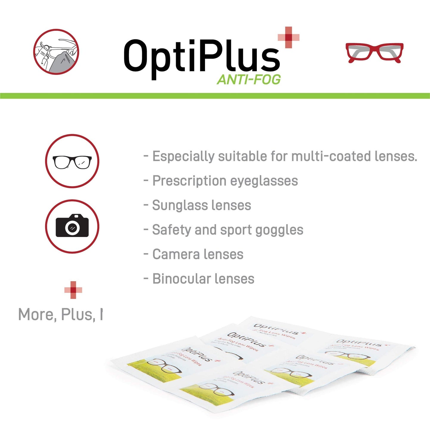 OptiPlus Anti-Fog Wipes for Glasses, Screens & Lenses – 100 Count