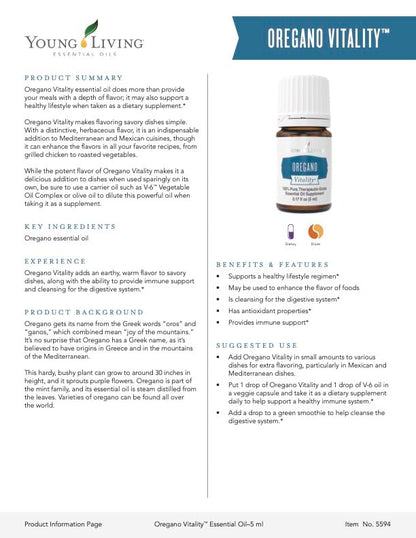 Vitality Oregano Essential Oil 5 ml by Young Living - Immune Support & Cooking