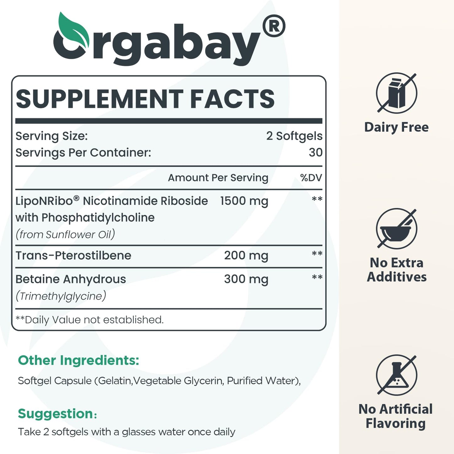 Orgabay Liposomal Nicotinamide Riboside 2000 MG with TMG and Pterostilbene – NAD+ Support for Healthy Aging (480 Softgels)