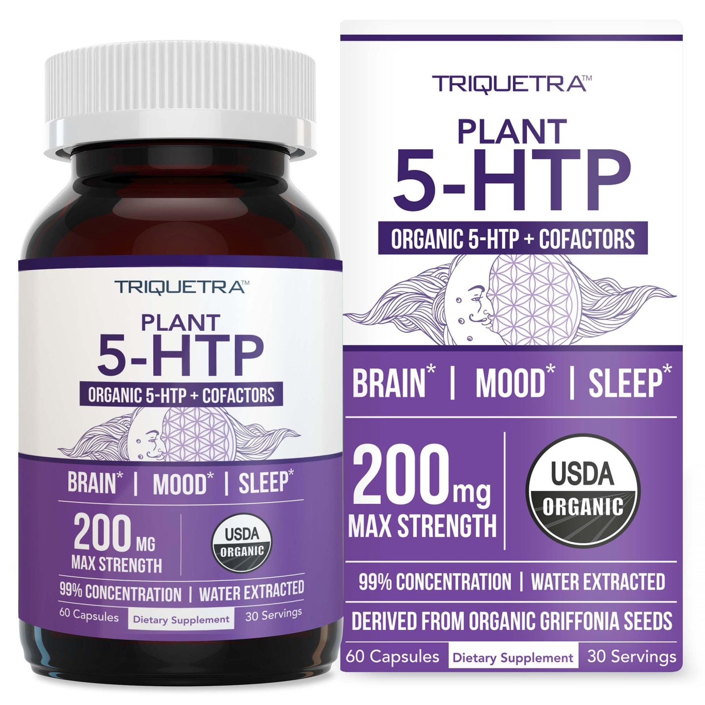 Organic 5-HTP 200mg, 99% Purity, B6 & Lion's Mane – 60 Capsules