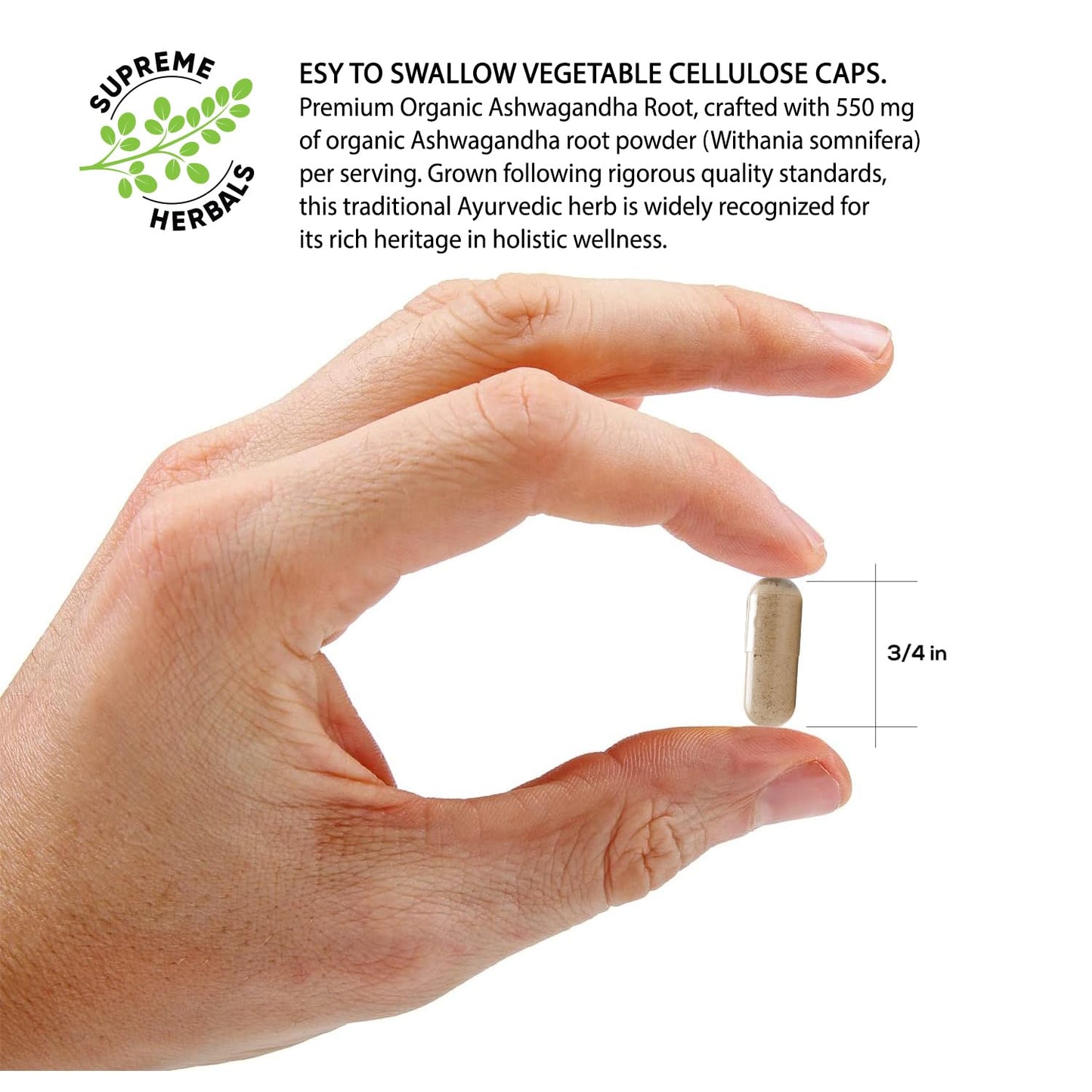 SUPREME HERBALS Organic Ashwagandha Capsules 500 mg with KSM-66® & L-Theanine – 120 Veggie Capsules