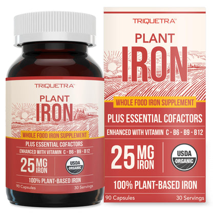 Organic Iron Supplement | Whole Food Mineral & Cofactors, 25 mg Elemental | Enhanced Absorption Plus Blood Health Vitamins – Gentle Form – Supports Healthy Levels & Blood Health – 90 Capsules
