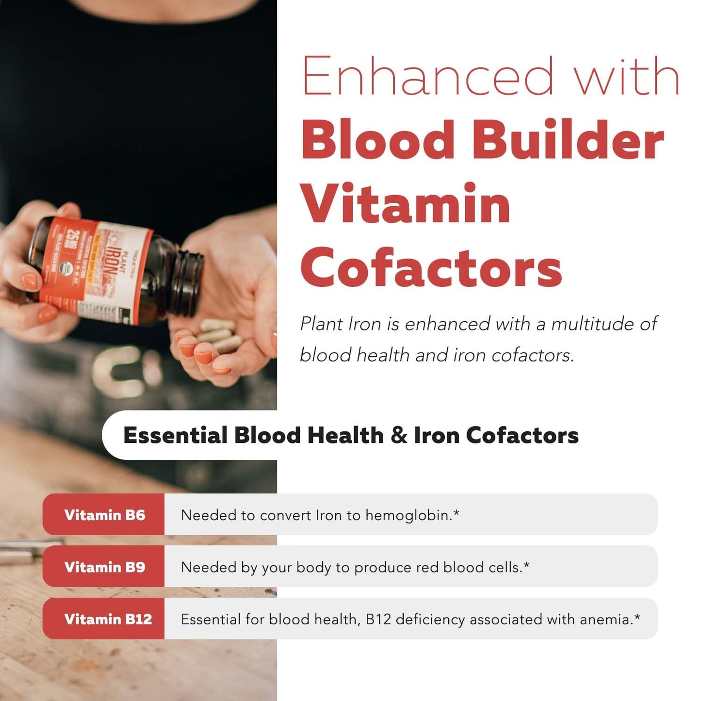 Organic Iron Supplement | Whole Food Mineral & Cofactors, 25 mg Elemental | Enhanced Absorption Plus Blood Health Vitamins – Gentle Form – Supports Healthy Levels & Blood Health – 90 Capsules