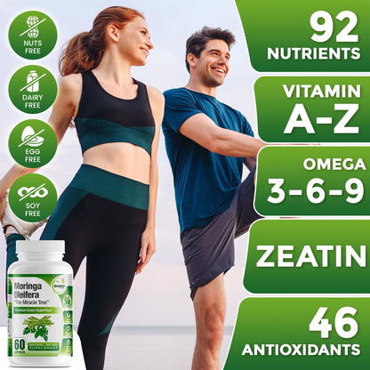 Pure Moringa Oleifera Green Superfood Capsules – Organic, Non-GMO, 60 Capsules