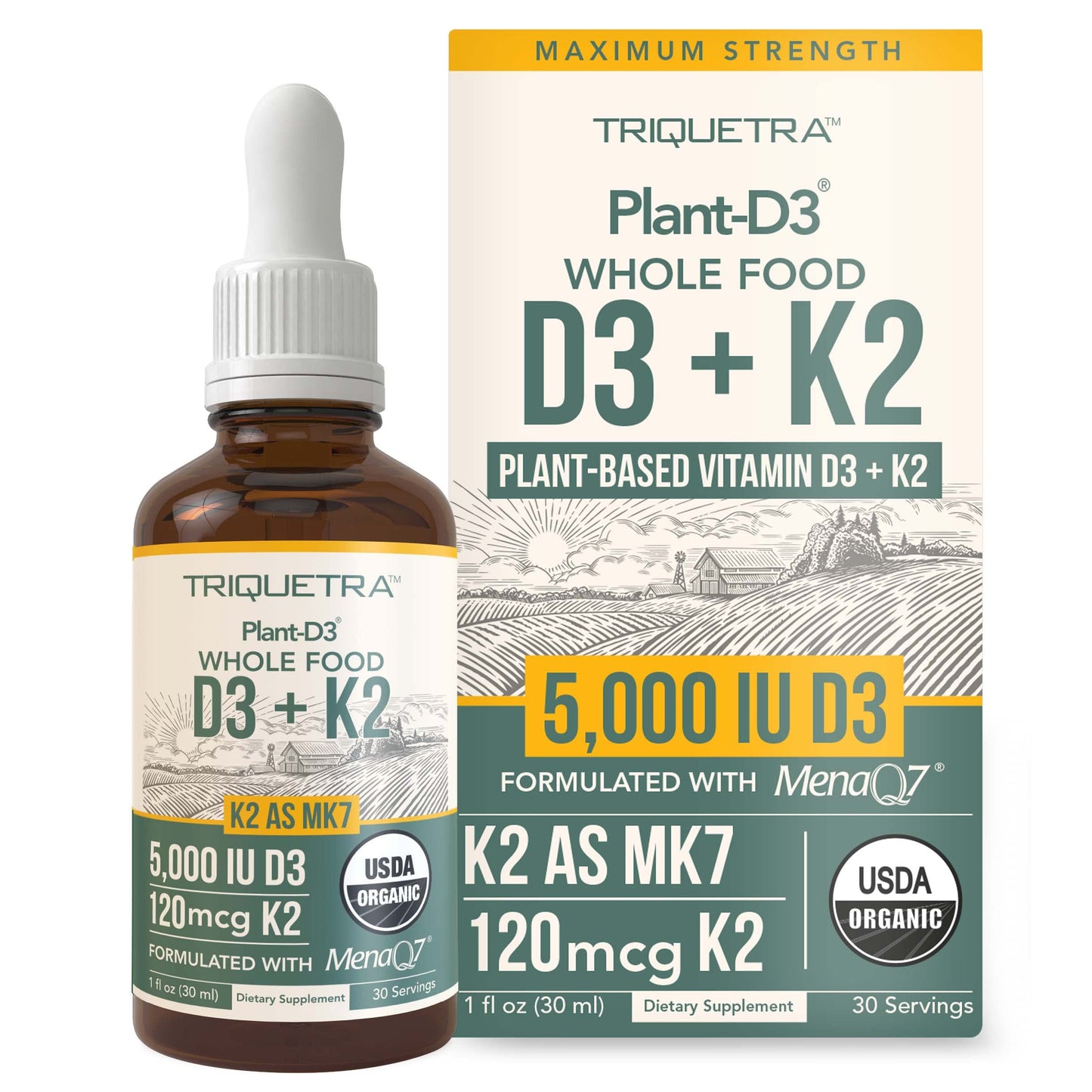 Organic Plant D3 + K2 Drops — 5,000 IU D3, 120 mcg MK7 | 100% Vegan Sublingual