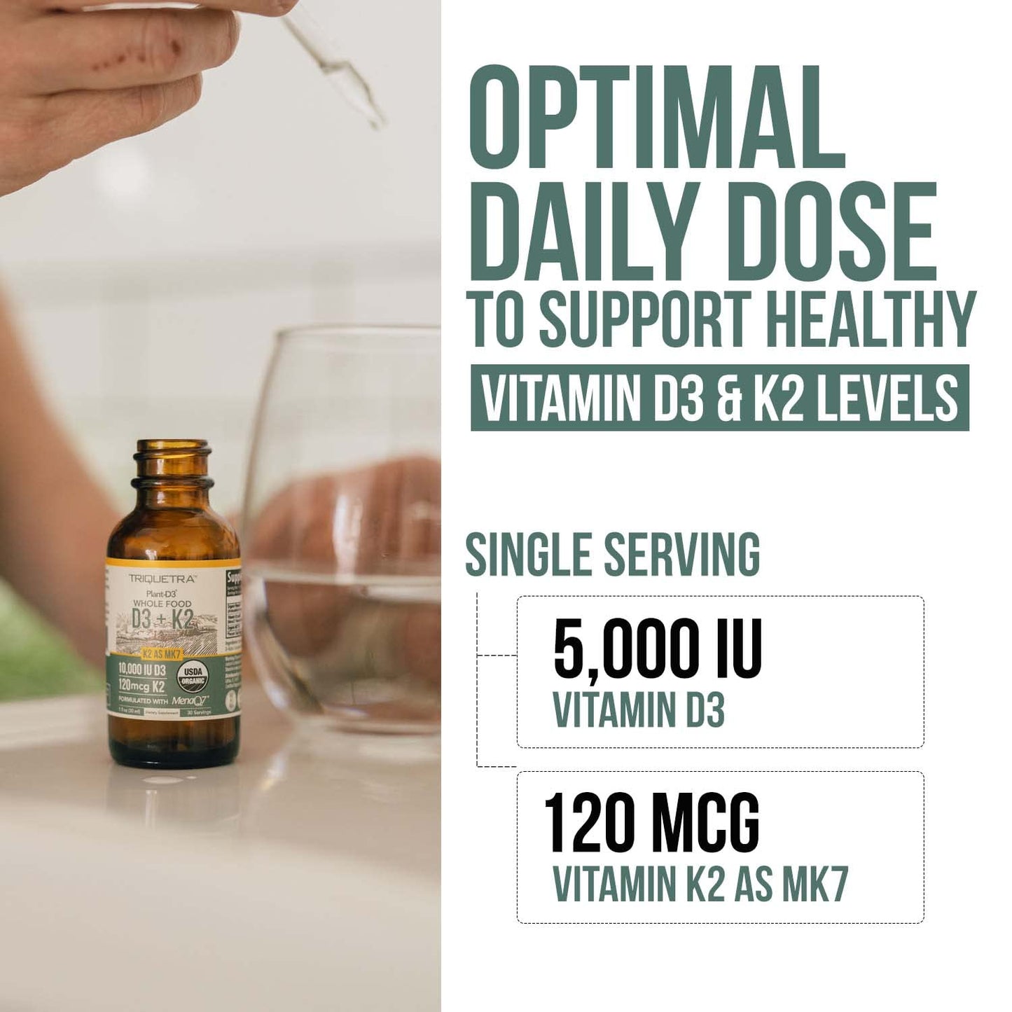 Organic Plant D3 + K2 Drops — 5,000 IU D3, 120 mcg MK7 | 100% Vegan Sublingual