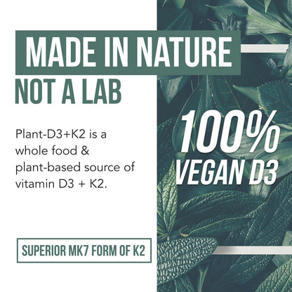 Organic Plant D3 + K2 MK7 - 5000 IU D3, 120 mcg K2 from MenaQ7® (All-Trans MK7) | Whole Food, Vegan | 60 Count