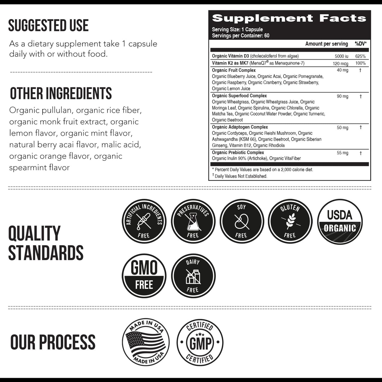 Organic Plant D3 + K2 MK7 - 5000 IU D3, 120 mcg K2 from MenaQ7® (All-Trans MK7) | Whole Food, Vegan | 60 Count