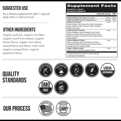 Organic Plant D3 + K2 MK7 - 5000 IU D3, 120 mcg K2 from MenaQ7® (All-Trans MK7) | Whole Food, Vegan | 60 Count