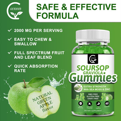 Organic Soursop Graviola Gummies – 2200mg, Zinc & Vitamin C (60)