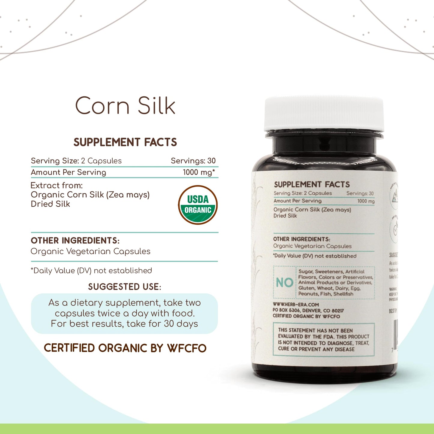 HerbEra Corn Silk USDA Organic 60 Capsules | Organic Herbal Supplement