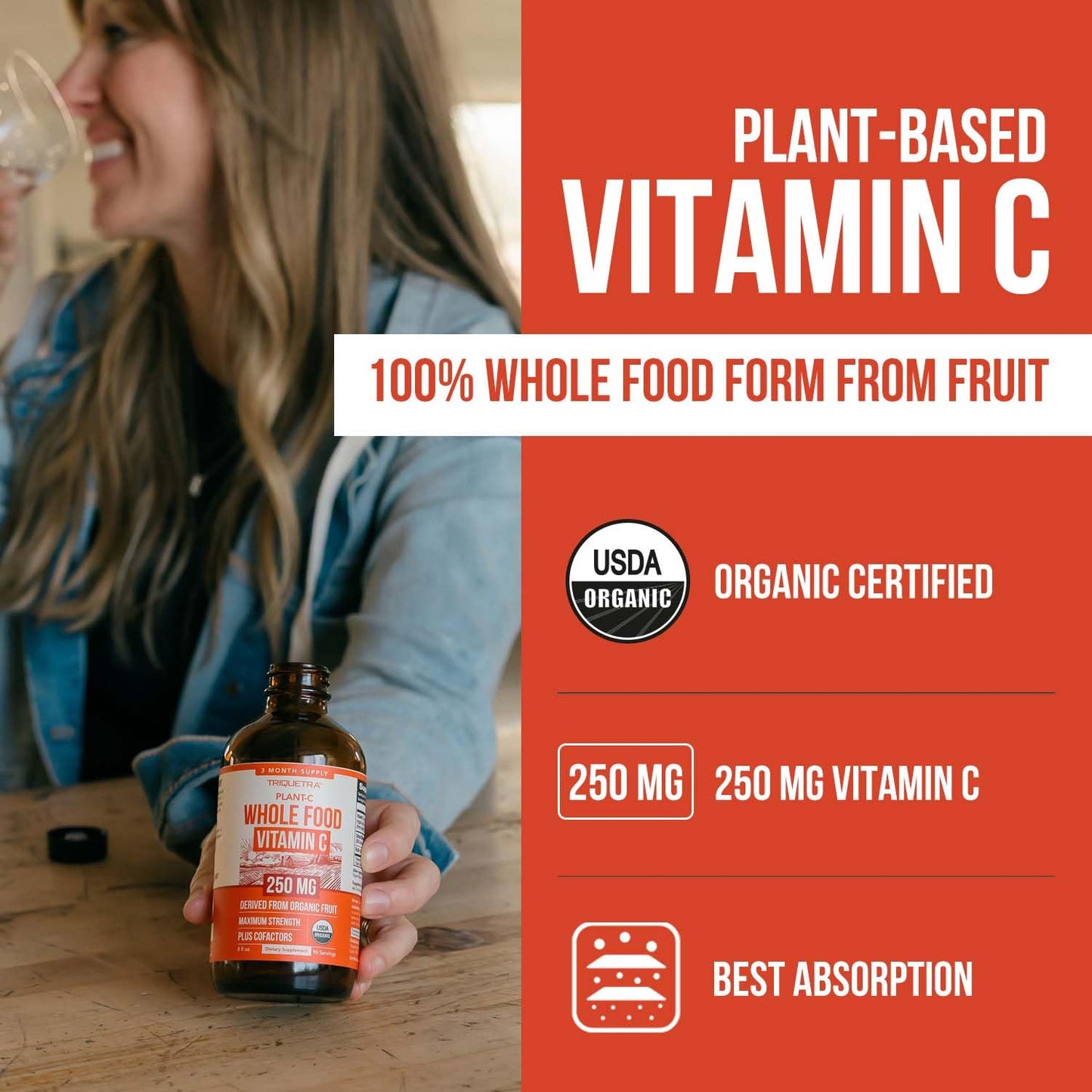 Organic Vitamin C Liquid 250 mg – Whole Food Vitamin C with Citrus Bioflavonoids & Rutin | Immune Support