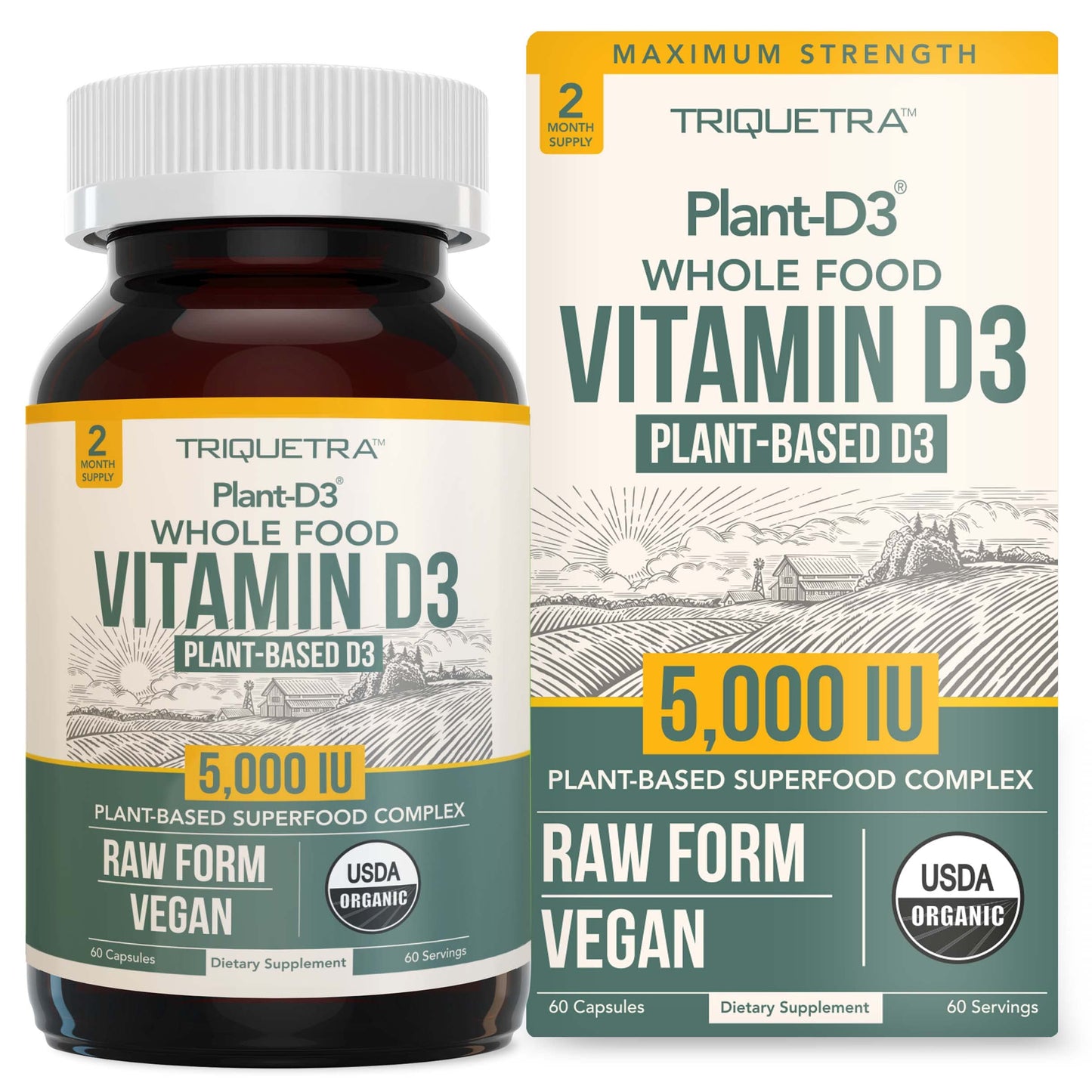 Organic Vitamin D3 5000 IU – Vegan Plant-Based Cholecalciferol, 60 Capsules