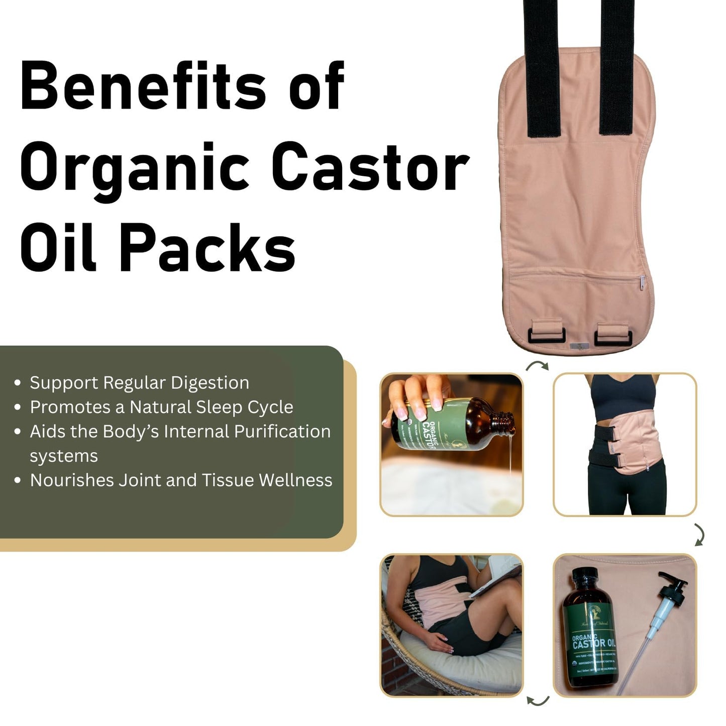 Four Leaf Naturals Organic Castor Oil Pack Wrap Kit – Liver Support, No-Leak Comfort