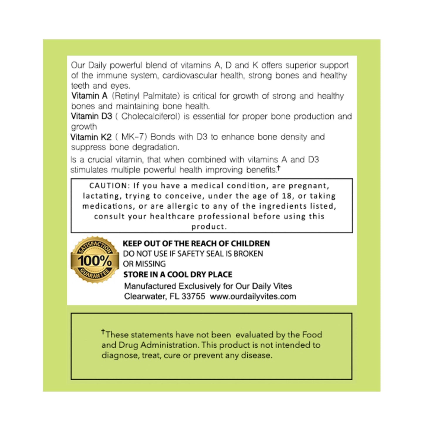 Our Daily Vites ADK Supplement – Vitamin A, D3 & K2 (MK7) for Bone & Immune Support