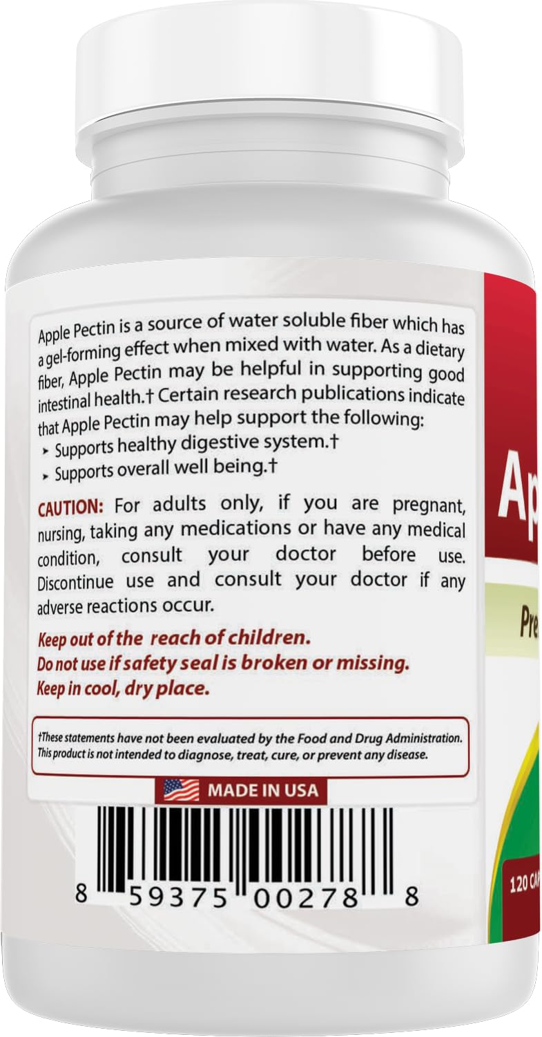 Best Naturals Apple Pectin 700 mg – Dietary Fiber & Intestinal Support | 120 Capsules (Pack of 2)