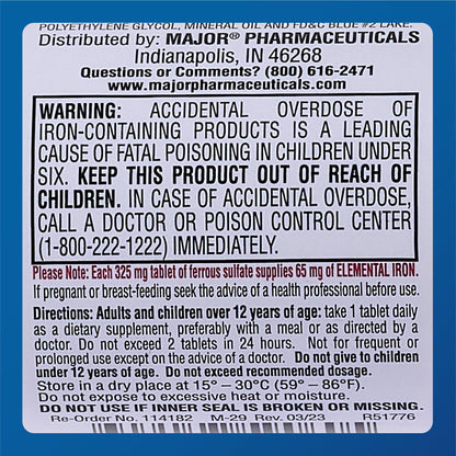 MAJOR Ferosul Ferrous Sulate 325mg Tablets – 65mg Elemental Iron | Iron Supplement (3 Pack, Red)