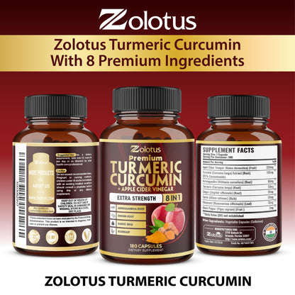 7 in 1 Turmeric Curcumin + Apple Cider Vinegar Capsules – 180 Count, 6 Month Supply