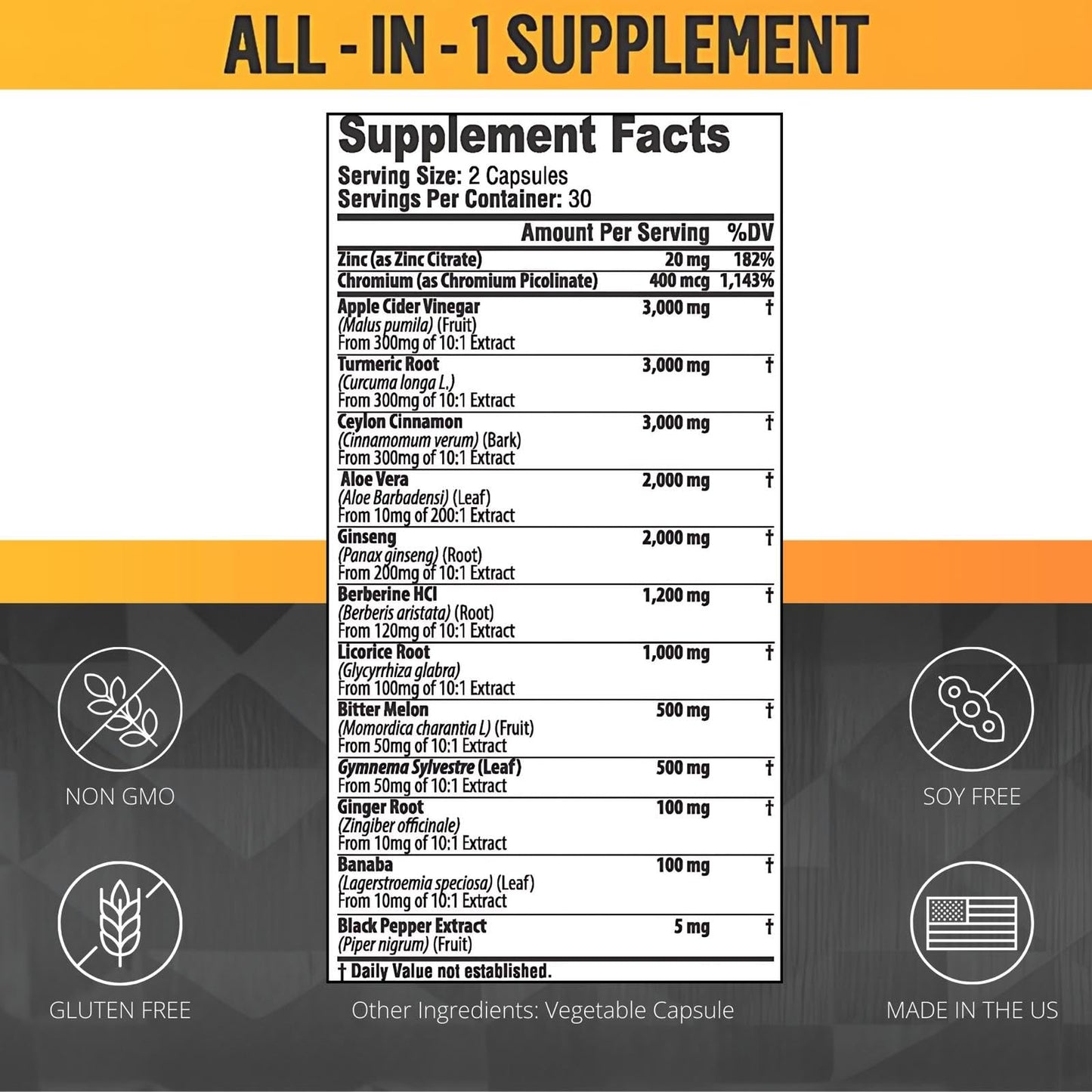 Ceylon Cinnamon Capsules + Apple Cider Vinegar – Turmeric 3000mg, Berberine 1200mg, 60 Count