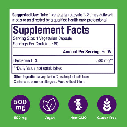 Paradise Herbs Berberine Extract 500 mg – Vegan & Gluten Free (60 capsules)