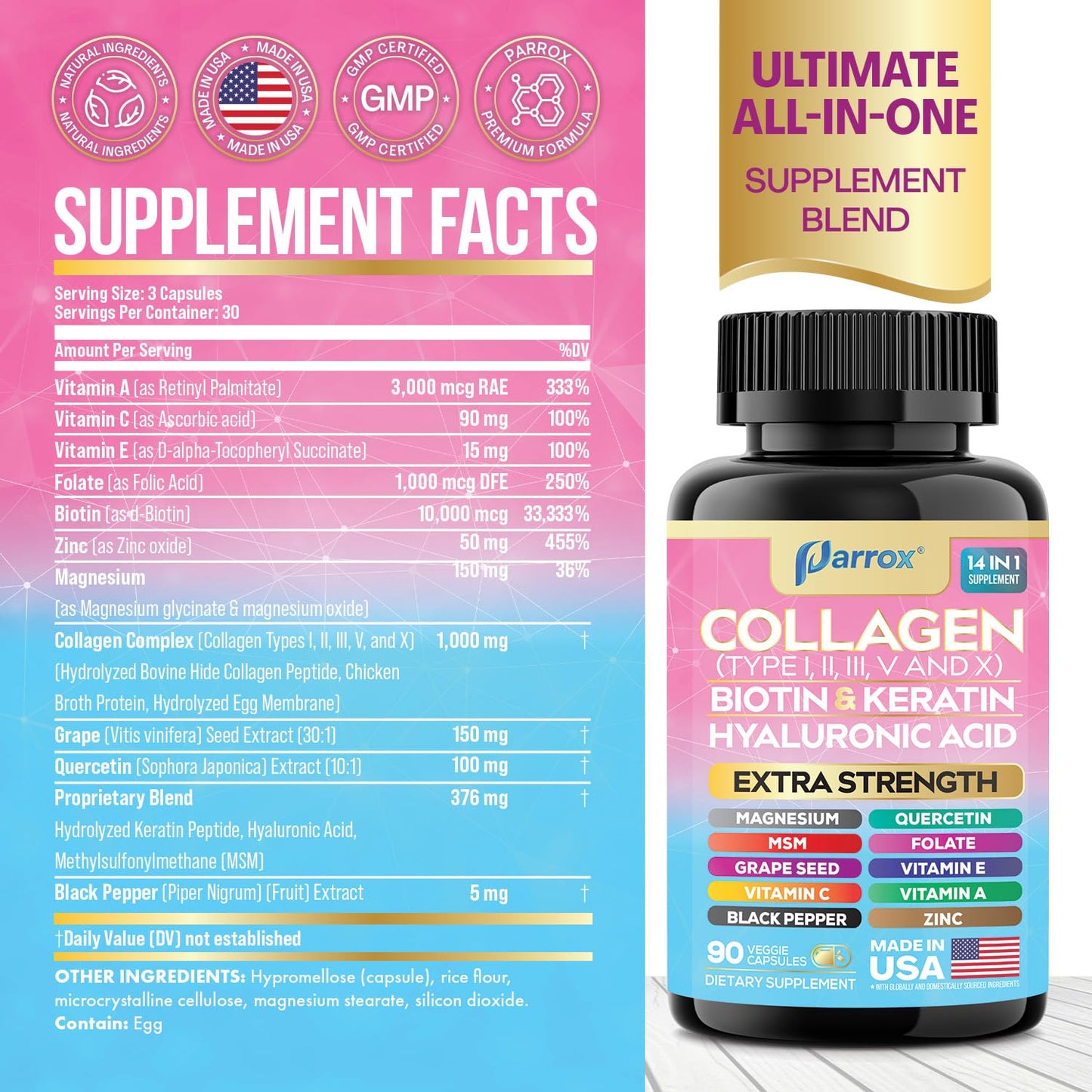 Parrox Collagen 2-Pack – 14-in-1 Beauty Capsule with Biotin, Keratin & Hyaluronic Acid