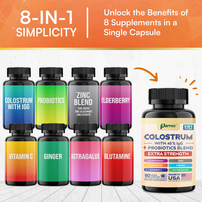 Parrox Colostrum Capsule - 8 in 1 Grass-Fed Bovine Boost, 120 Caps
