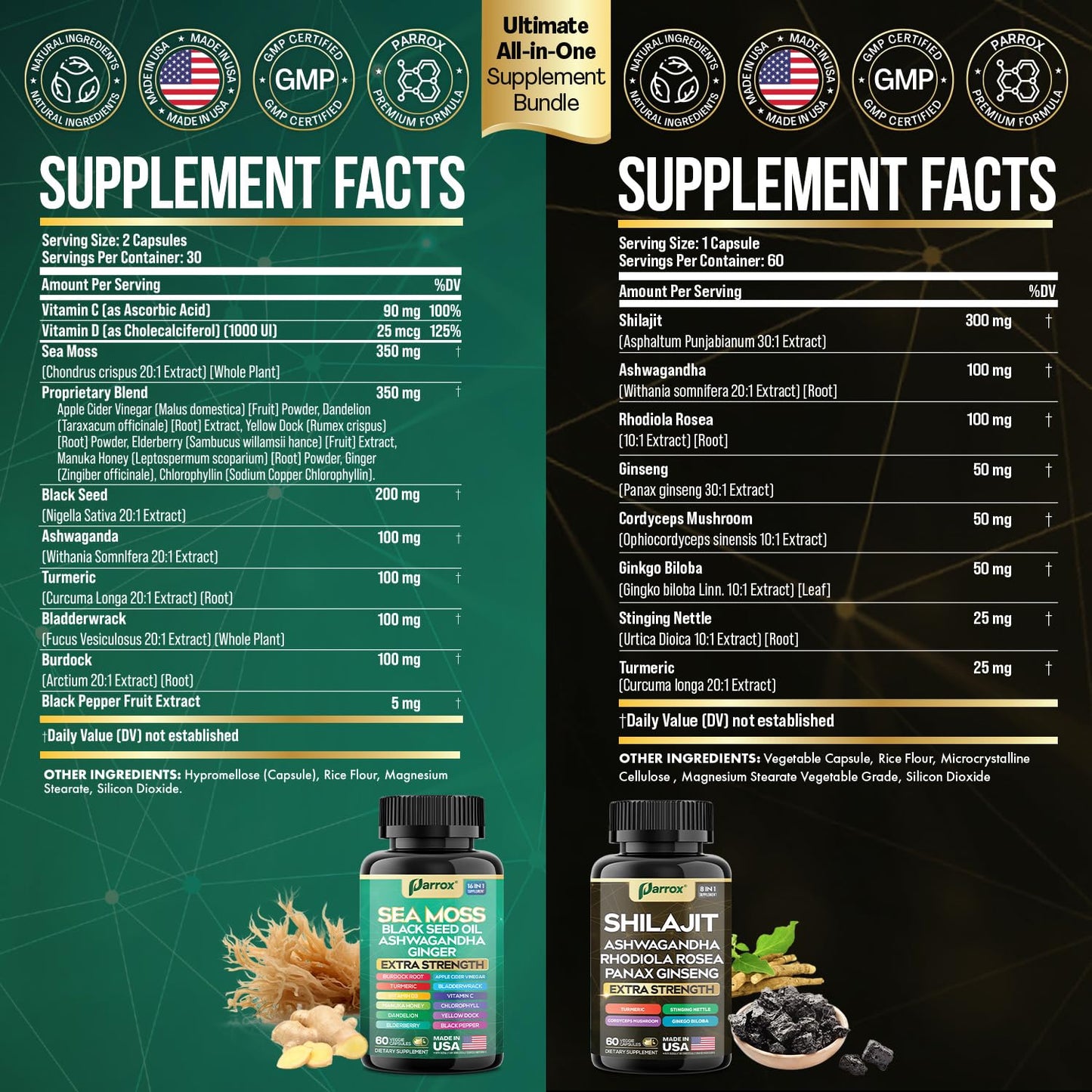 Parrox Dynamic Vitality Bundle (3 Pack) – Shilajit & Sea Moss, 8-in-1 & 16-in-1 Formulas
