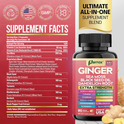 Parrox Ginger 16-in-1 Formula – 3 Pack | Ginger, Turmeric, Sea Moss & More