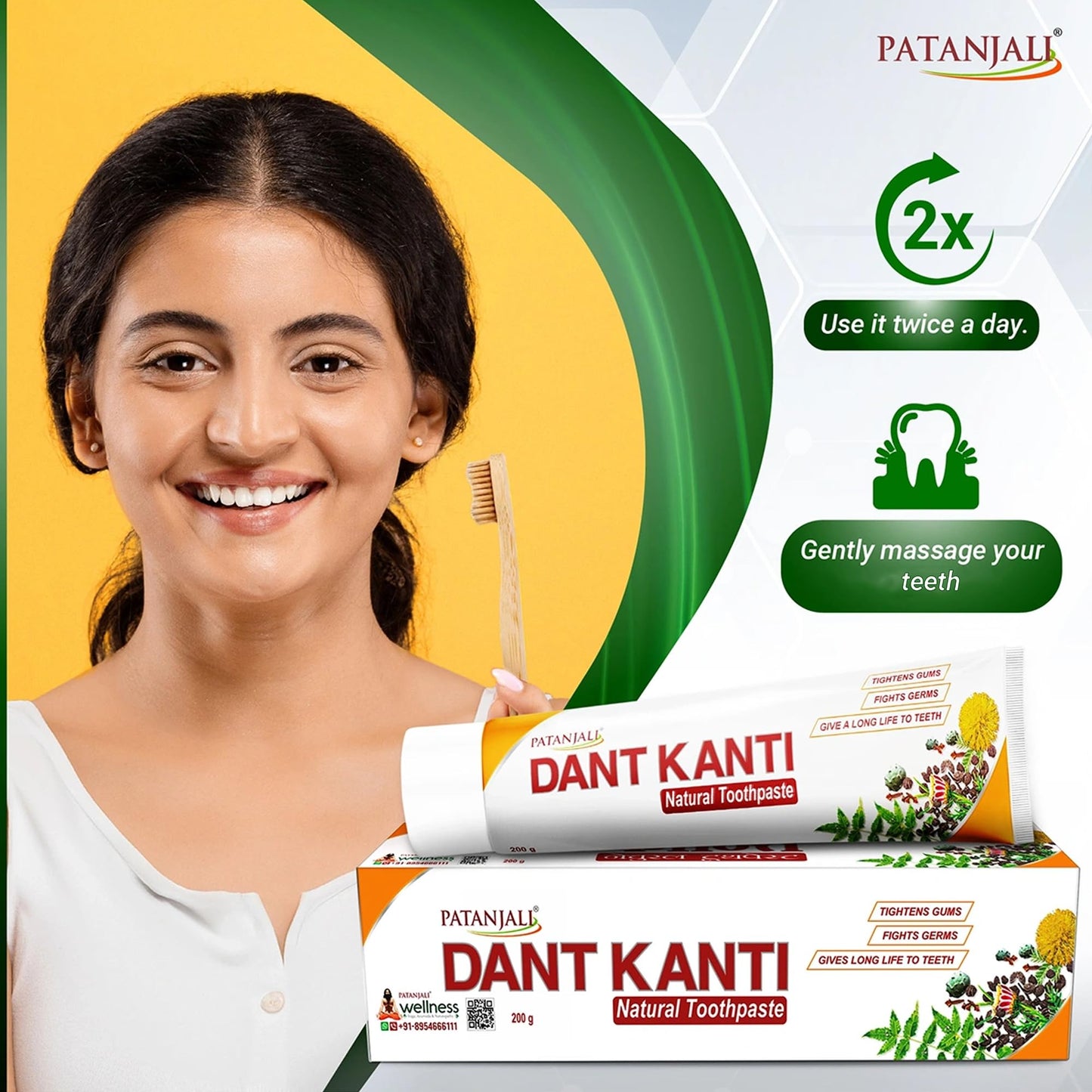 Patanjali Dant Kanti Natural Toothpaste 200g / 6.76 fl oz – Pack of 5